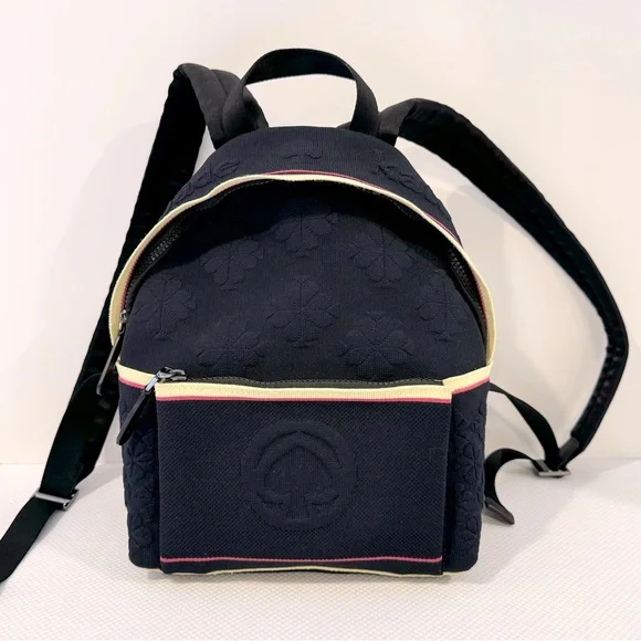 Kate Spade Sport Knit Medium Backpack Color Blue Navy With Yellow/ Pink Trim Kate Spade Sport Knit City Navy Backpack with Pink and  main image 2